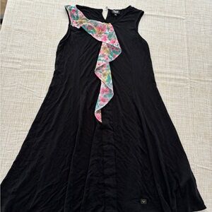 Armani Junior Black Dress with Pink and Green Accents
